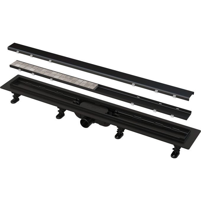 Водоотводящий желоб ALCAPLAST APZ19BLACK-650 с порогами для решетки или под кладку плитки черный